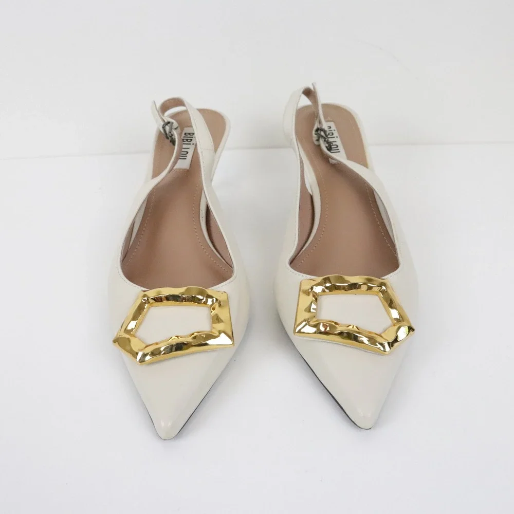 Anthropologie Bibi Lou Barr Kitten Heels 38 7 Cream Leather Pointed Toe